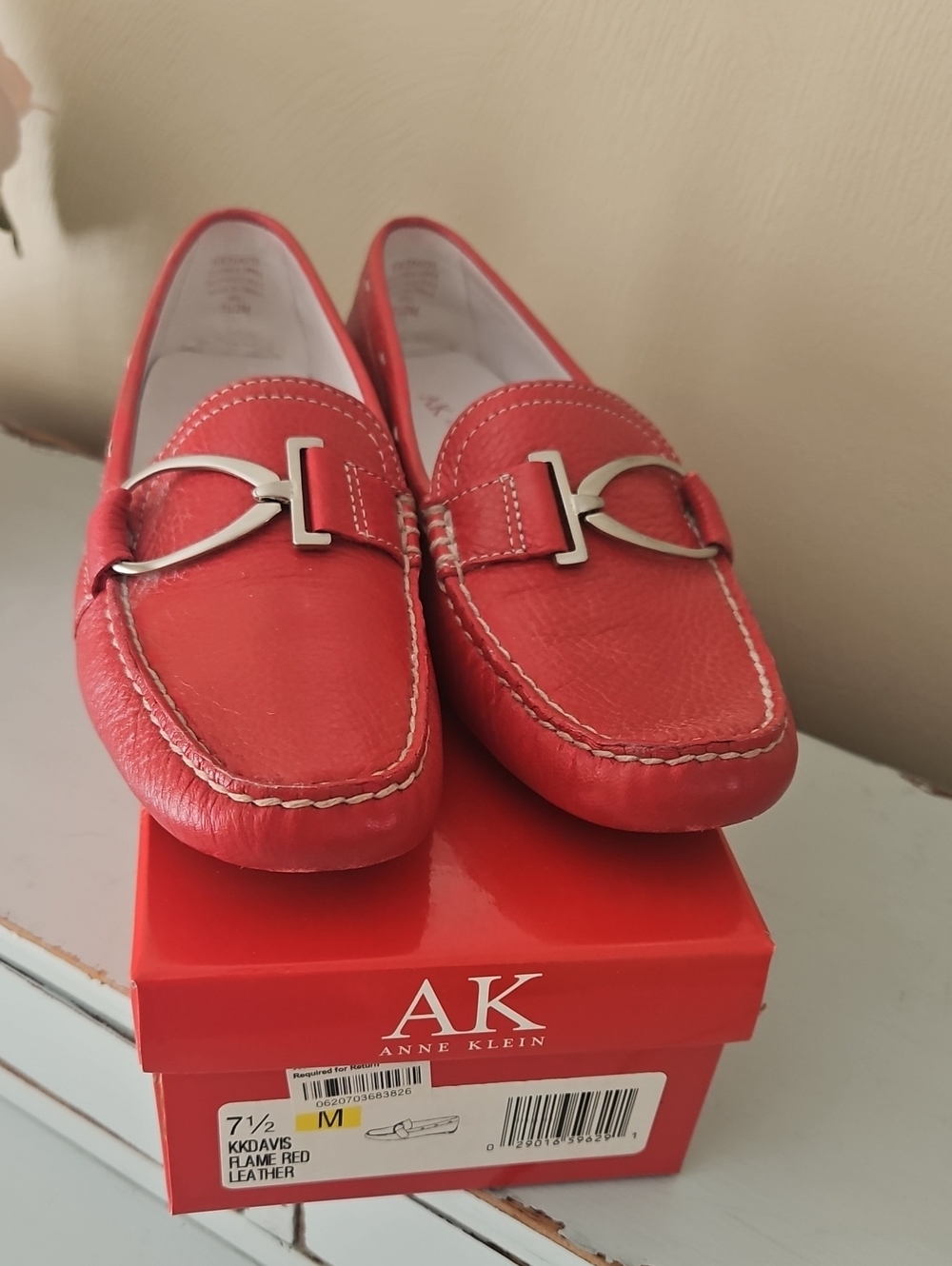 Anne Klein  Red Leather Loafers